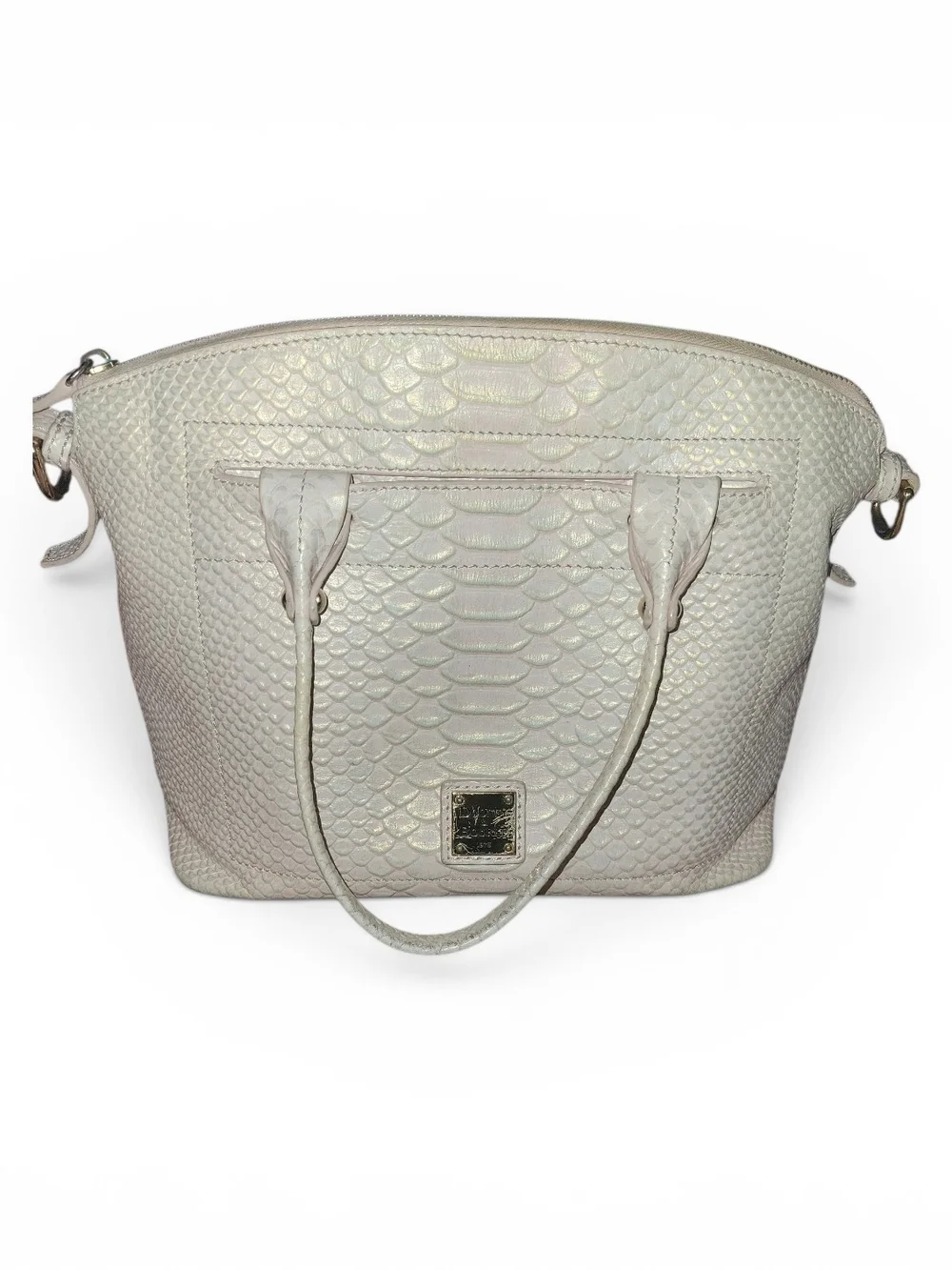 Dooney & Bourke Beacon Python-Embossed Iridescent White Satchel W/O Crossbody